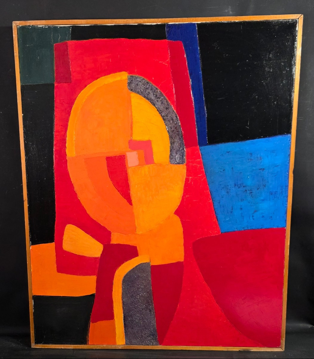 Oil Painting Abstract Composition Cubism Signed Jean-pierre Floch (1937-2015)