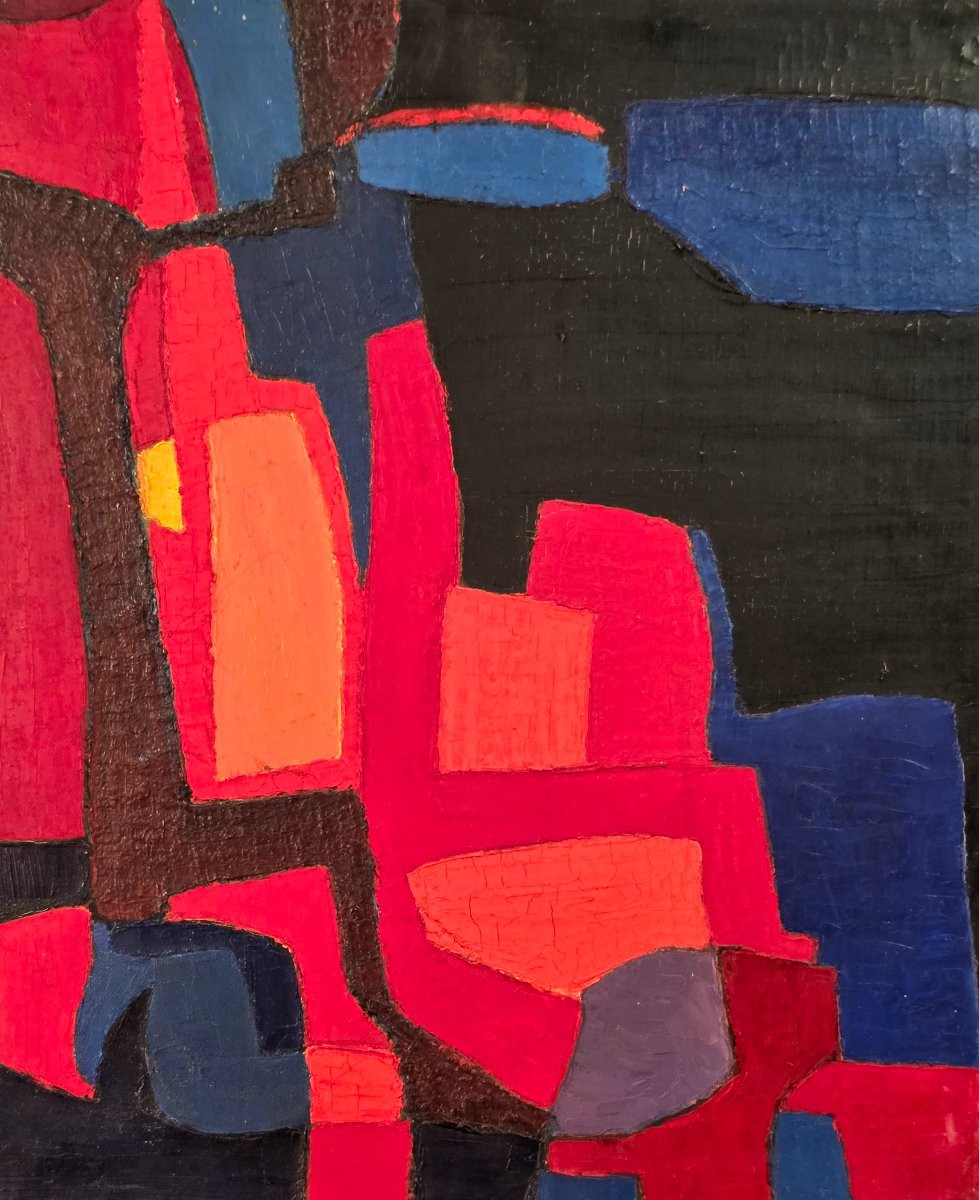 Oil Painting Abstract Composition Cubism Signed Jean-pierre Floch (1937-2015)-photo-2