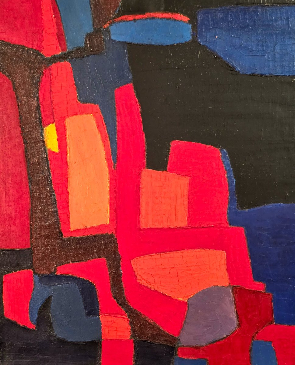 Oil Painting Abstract Composition Cubism Signed Jean-pierre Floch (1937-2015)-photo-3