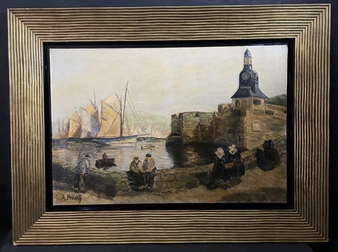 The Bay Of Concarneau, Brittany. Early 20th Century Oil On Canvas Signed A. Privat ?-photo-2