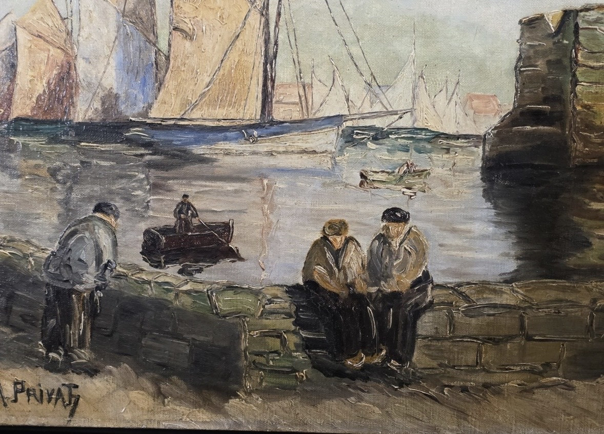 The Bay Of Concarneau, Brittany. Early 20th Century Oil On Canvas Signed A. Privat ?-photo-4