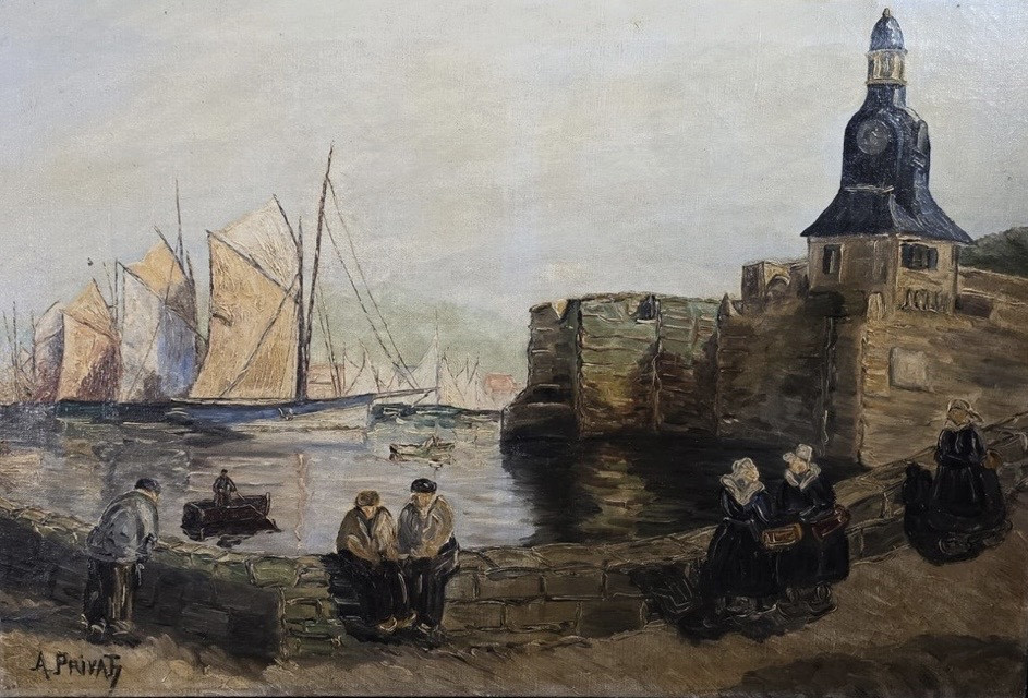 The Bay Of Concarneau, Brittany. Early 20th Century Oil On Canvas Signed A. Privat ?