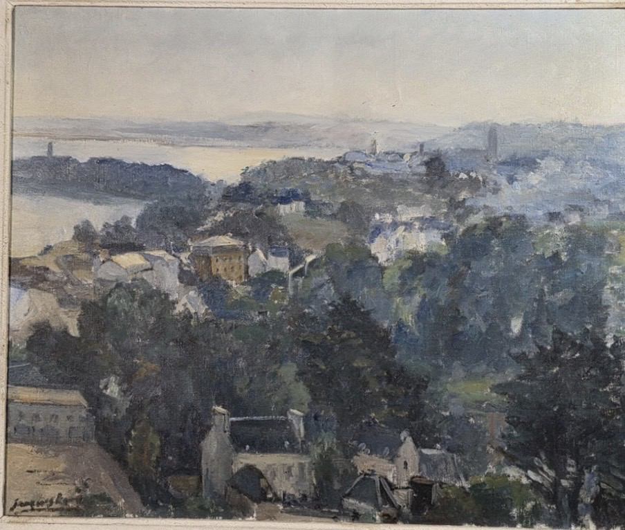 Jacques HERVÉ ( 1905 - 1942) Tableau Huile - vue de Douarneney Bretagne -photo-2