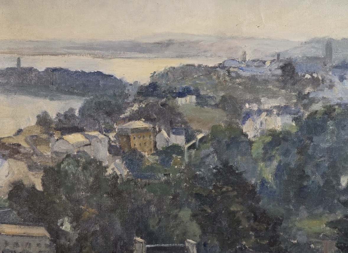 Jacques HERVÉ ( 1905 - 1942) Tableau Huile - vue de Douarneney Bretagne -photo-5