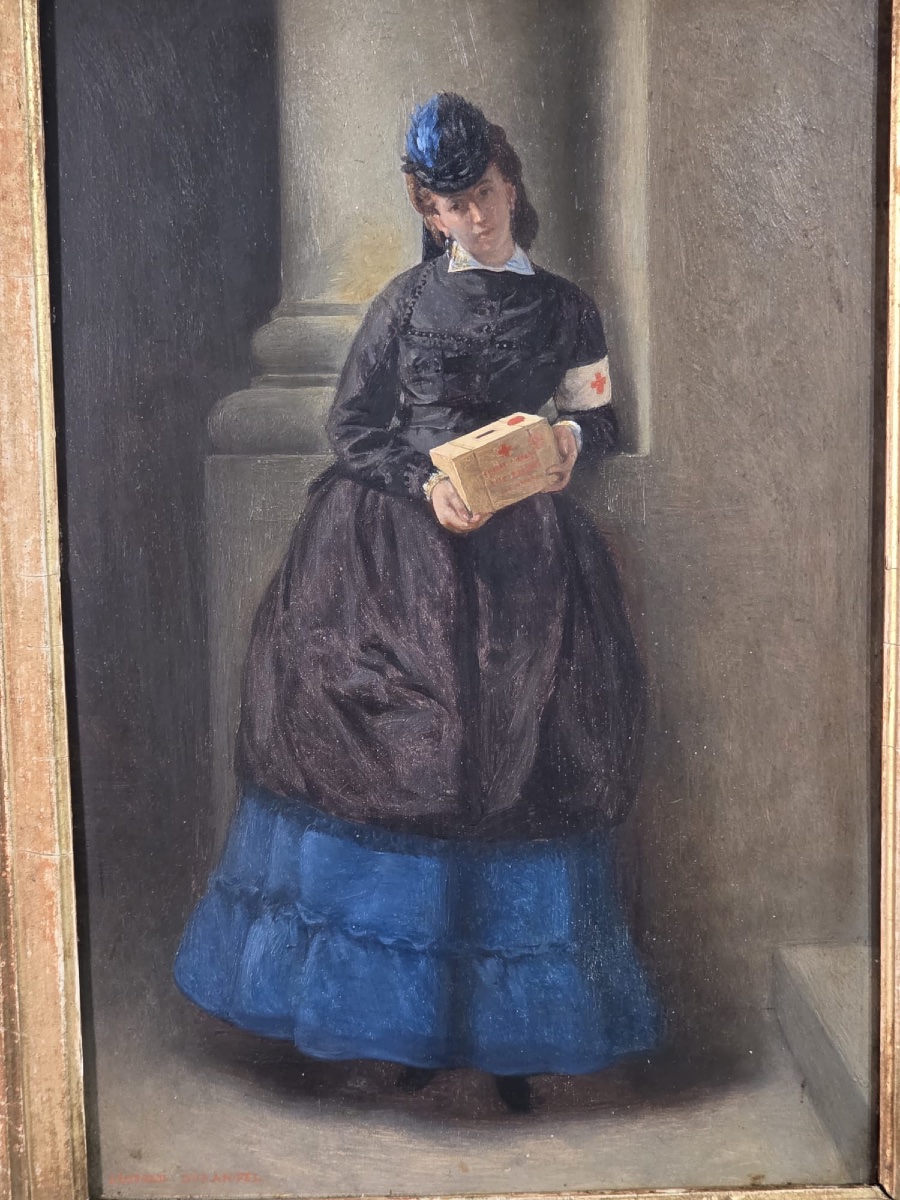 Durangel, Léopold (1828–1891) — Woman Holding A Red Cross Box — Oil On Panel-photo-2