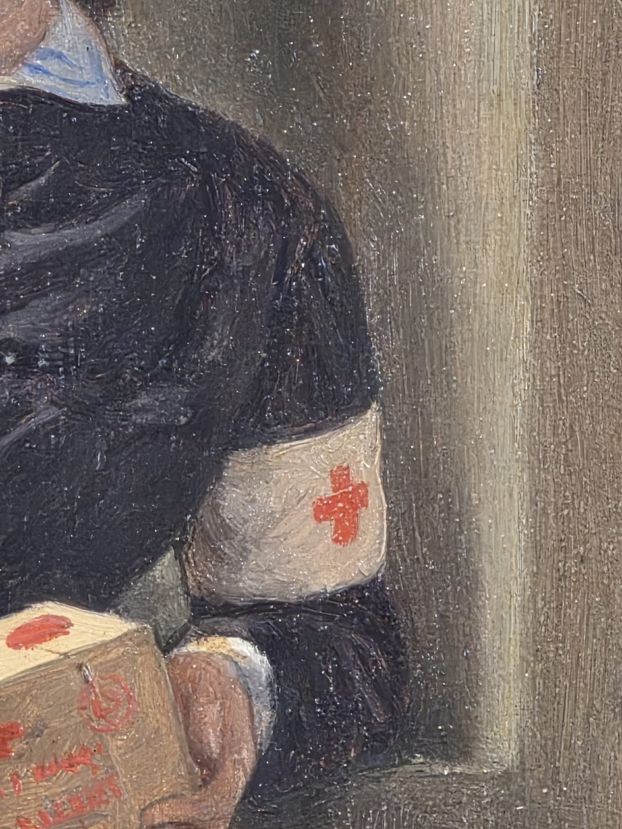 Durangel, Léopold (1828–1891) — Woman Holding A Red Cross Box — Oil On Panel-photo-3