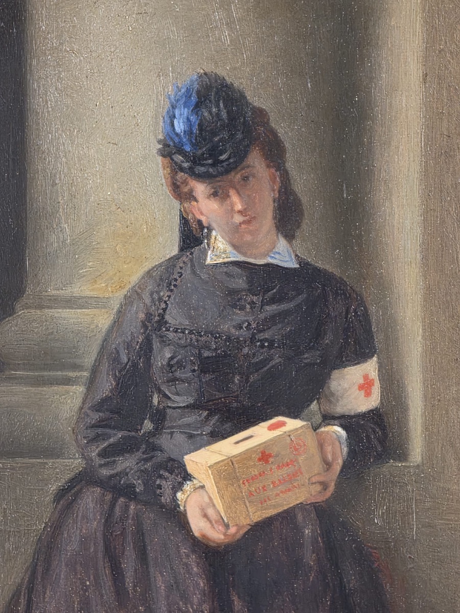 Durangel, Léopold (1828–1891) — Woman Holding A Red Cross Box — Oil On Panel-photo-1