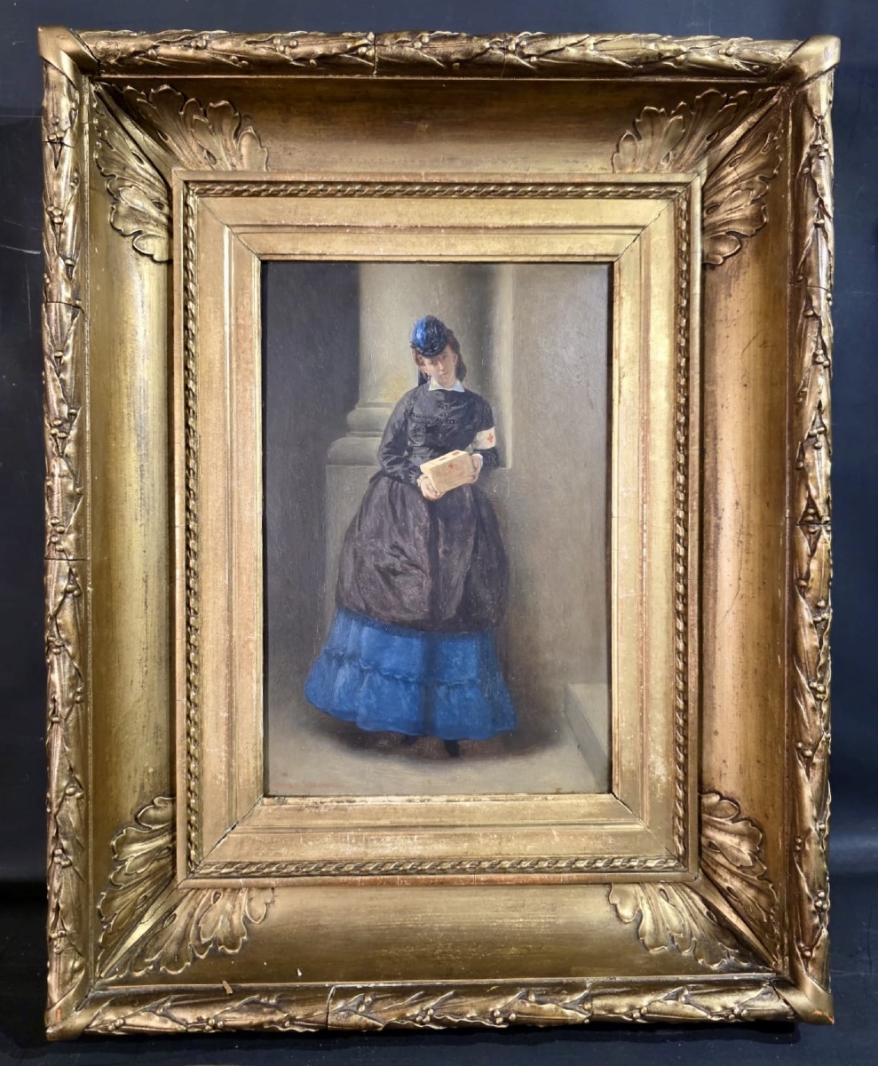 Durangel, Léopold (1828–1891) — Woman Holding A Red Cross Box — Oil On Panel