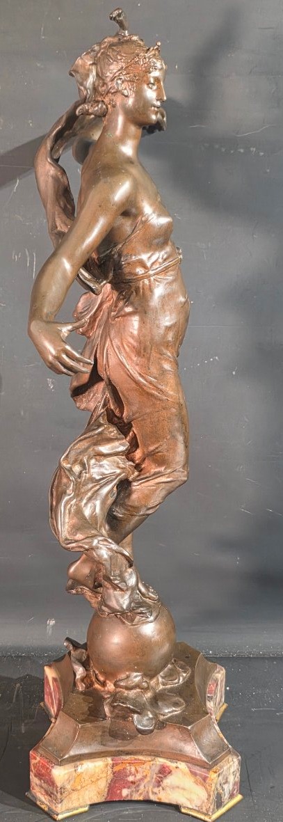 Sculpture en bronze allégorie Phoebe signé Eugène Marioton 1857-1930-photo-4