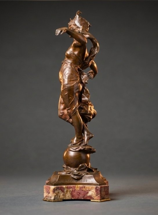 Sculpture en bronze allégorie Phoebe signé Eugène Marioton 1857-1930-photo-2