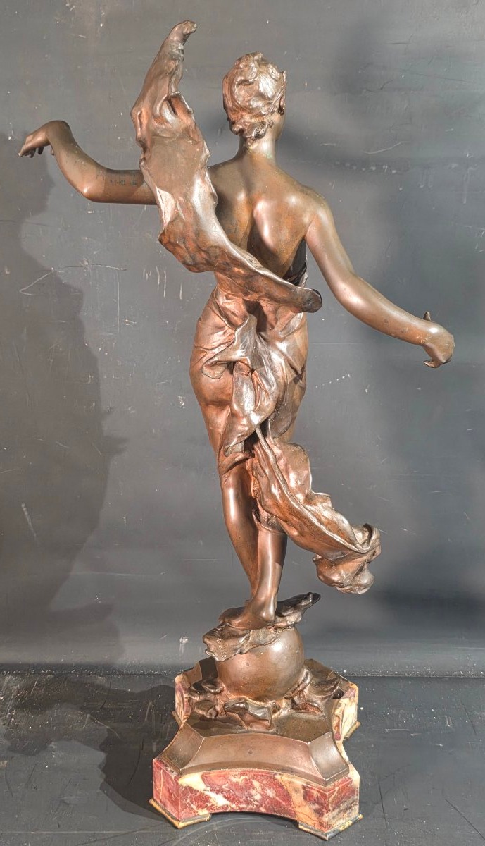 Sculpture en bronze allégorie Phoebe signé Eugène Marioton 1857-1930-photo-1