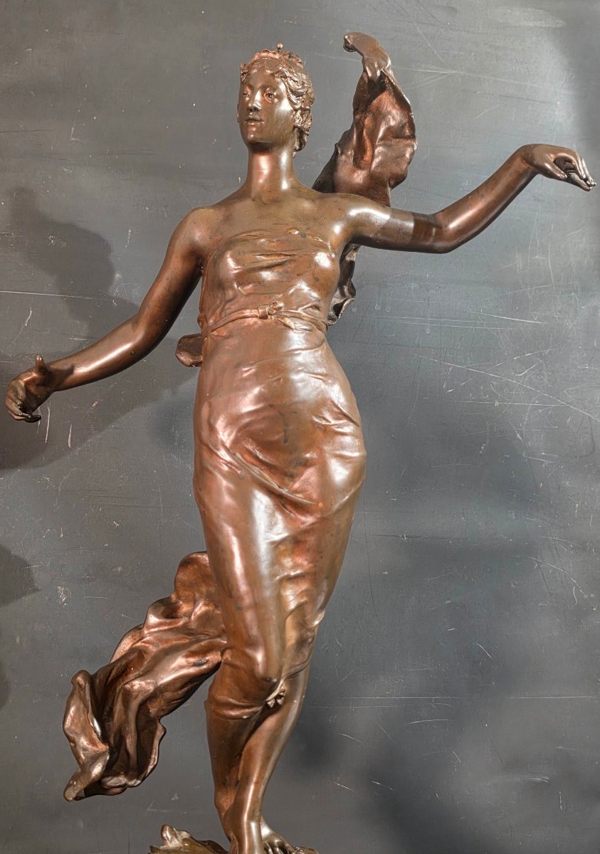 Sculpture en bronze allégorie Phoebe signé Eugène Marioton 1857-1930-photo-2