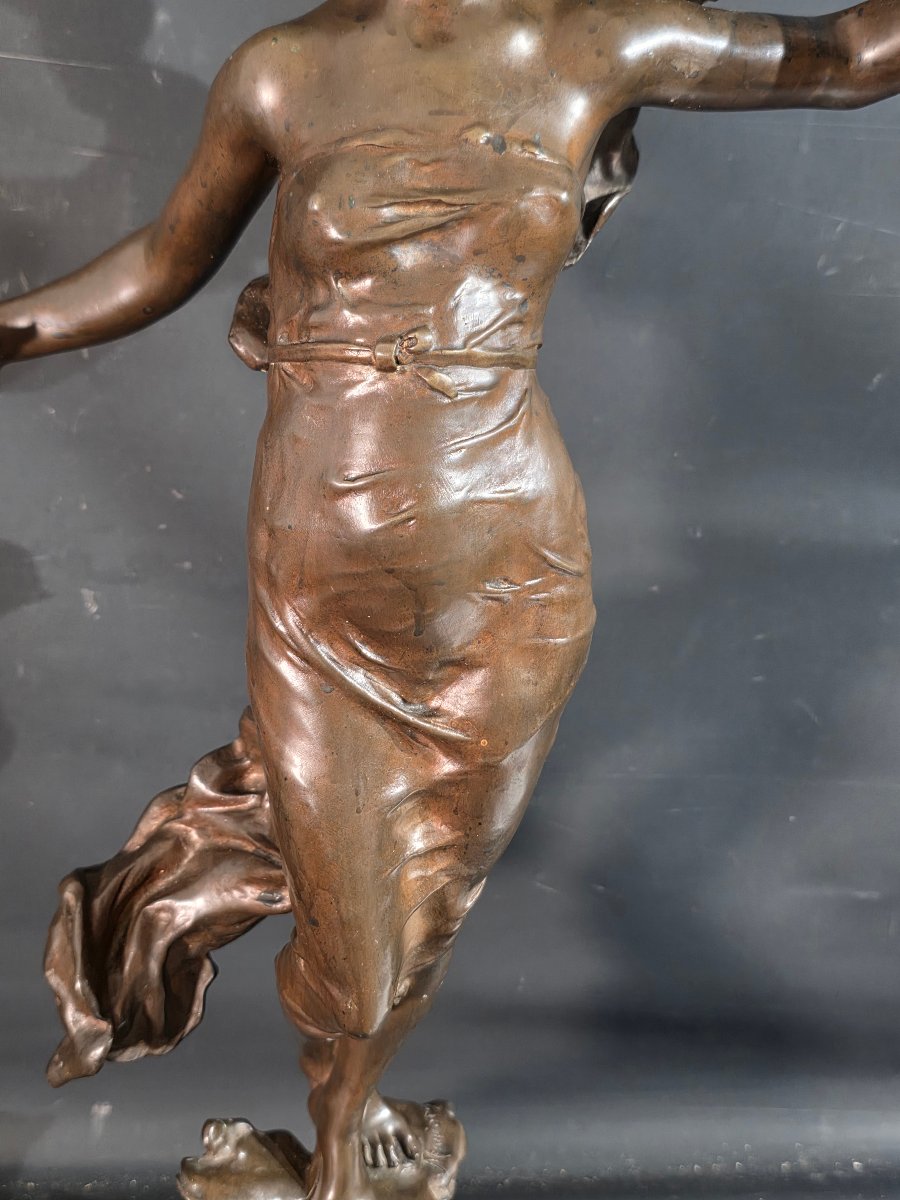 Sculpture en bronze allégorie Phoebe signé Eugène Marioton 1857-1930-photo-3