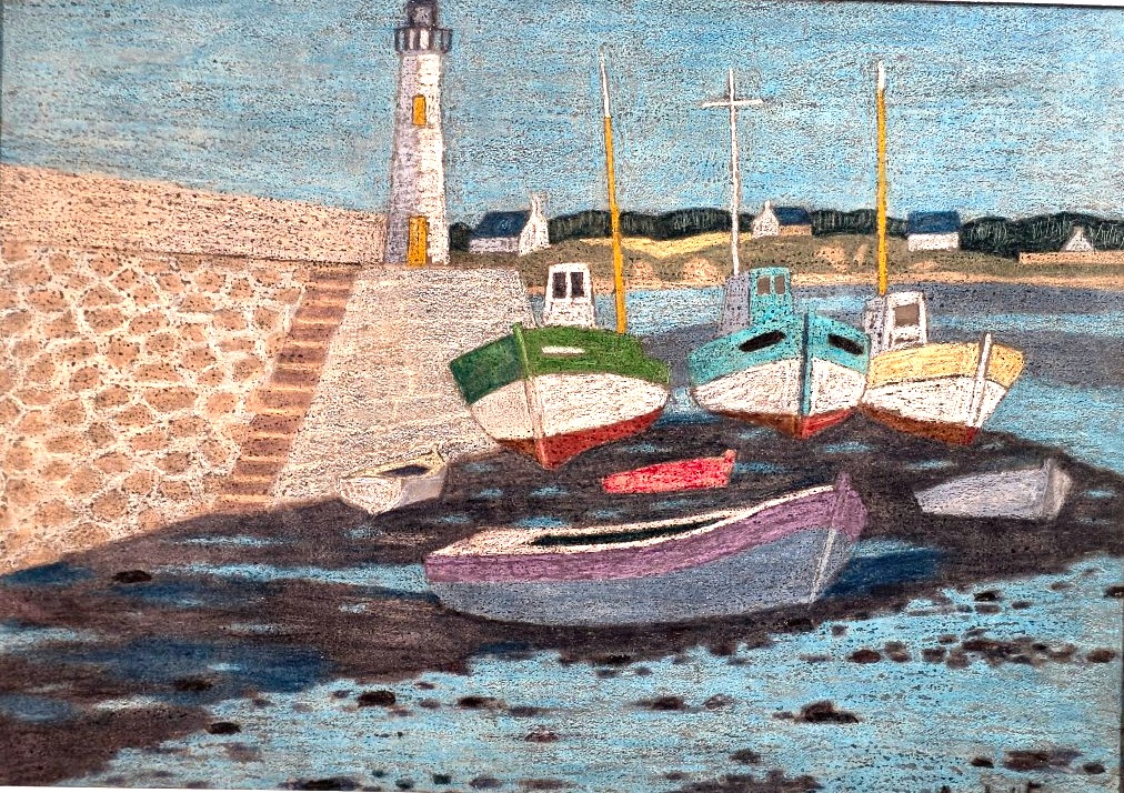 Tableau signé André EVEN (1918-1997) Huile Technique Mixte Port Breton Phare-photo-3