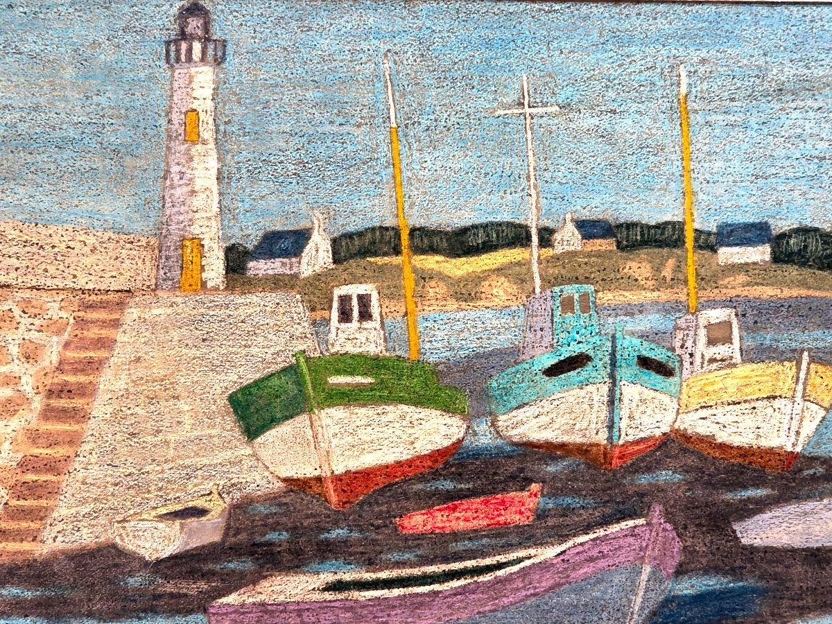 Tableau signé André EVEN (1918-1997) Huile Technique Mixte Port Breton Phare-photo-4