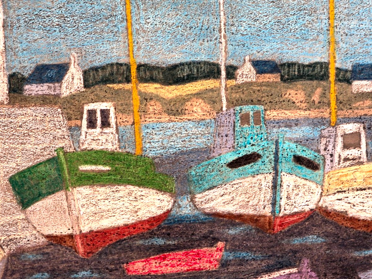 Tableau signé André EVEN (1918-1997) Huile Technique Mixte Port Breton Phare-photo-1