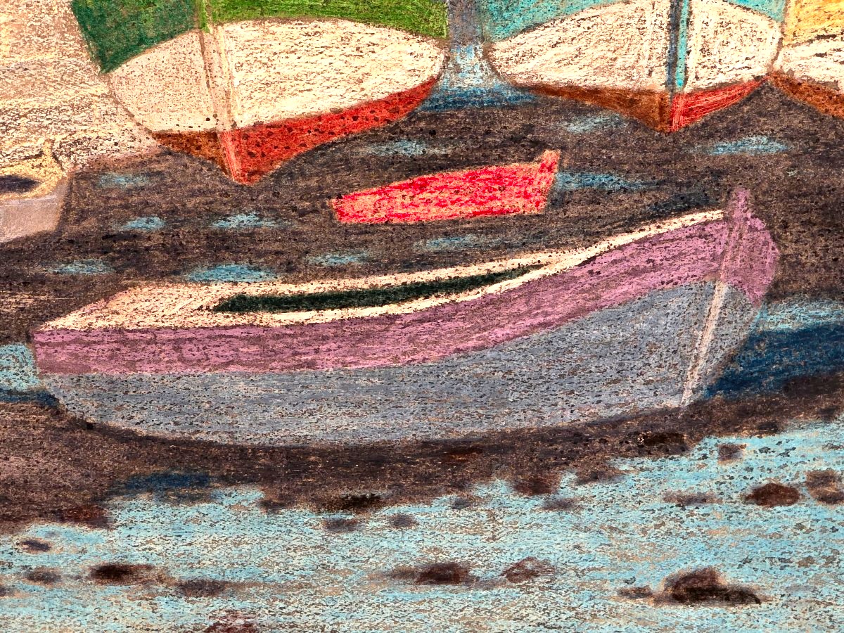 Tableau signé André EVEN (1918-1997) Huile Technique Mixte Port Breton Phare-photo-2