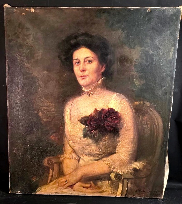 Tableau Portrait élégante Strauss signé Otto Willem Albertus ROELOFS (1877-1920)