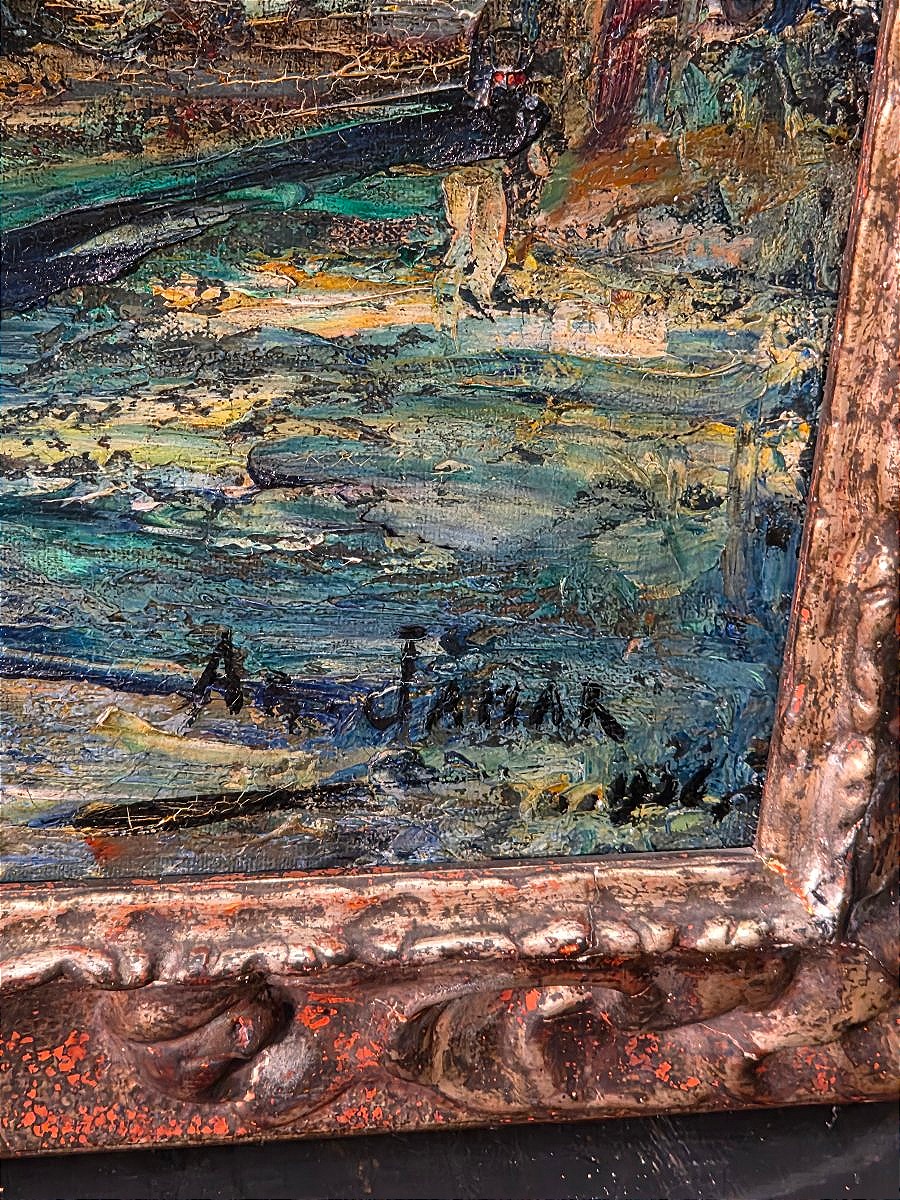 Tableau ancien huile Intérieur signé Armand JAMMAR Bretonne Hollandaise -photo-2