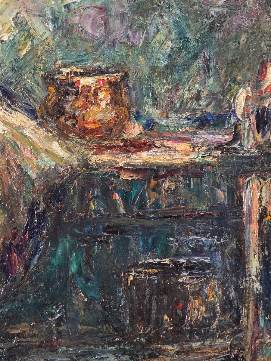 Tableau ancien huile Intérieur signé Armand JAMMAR Bretonne Hollandaise -photo-2