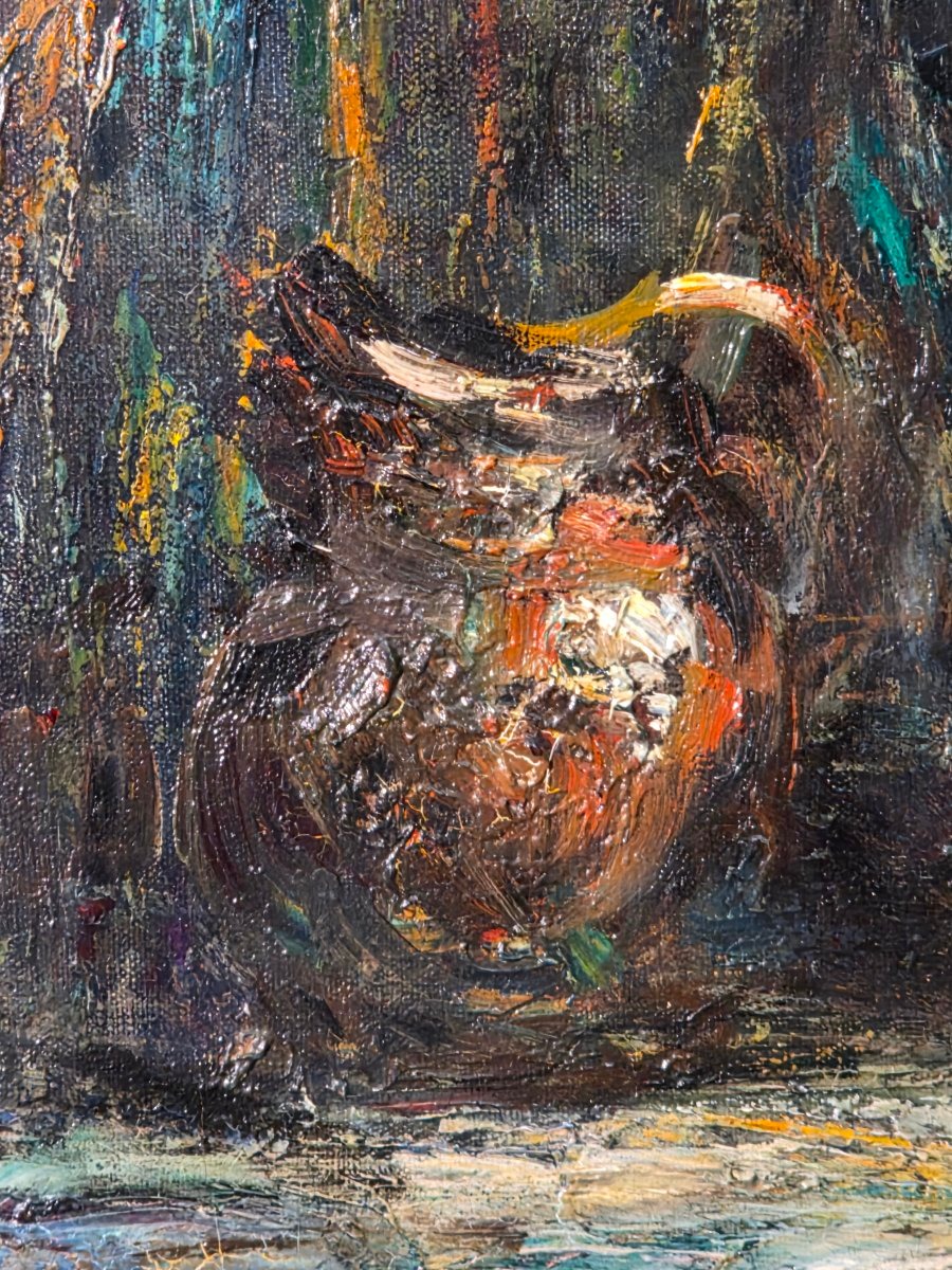 Tableau ancien huile Intérieur signé Armand JAMMAR Bretonne Hollandaise -photo-4