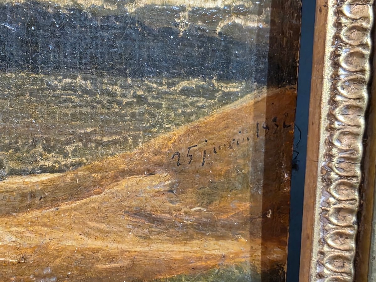 Tableau ancien Huile Paysage animé Romantisme début XIXème-photo-4