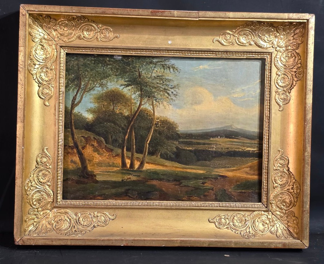 Tableau ancien Huile Paysage animé Romantisme début XIXème