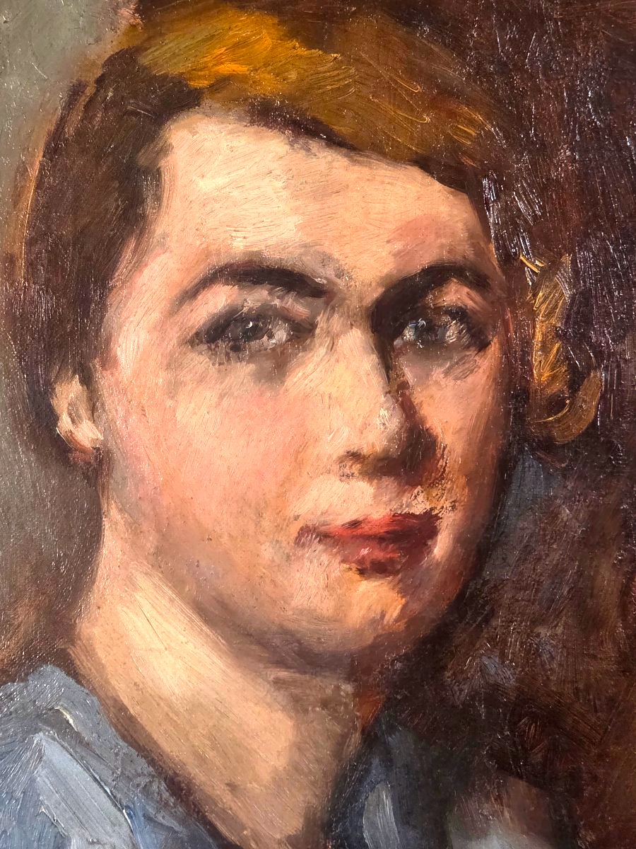 Tableau Portrait de dame par Paul Hannaux (1897-1954) époque Art Déco 1920/1930-photo-3