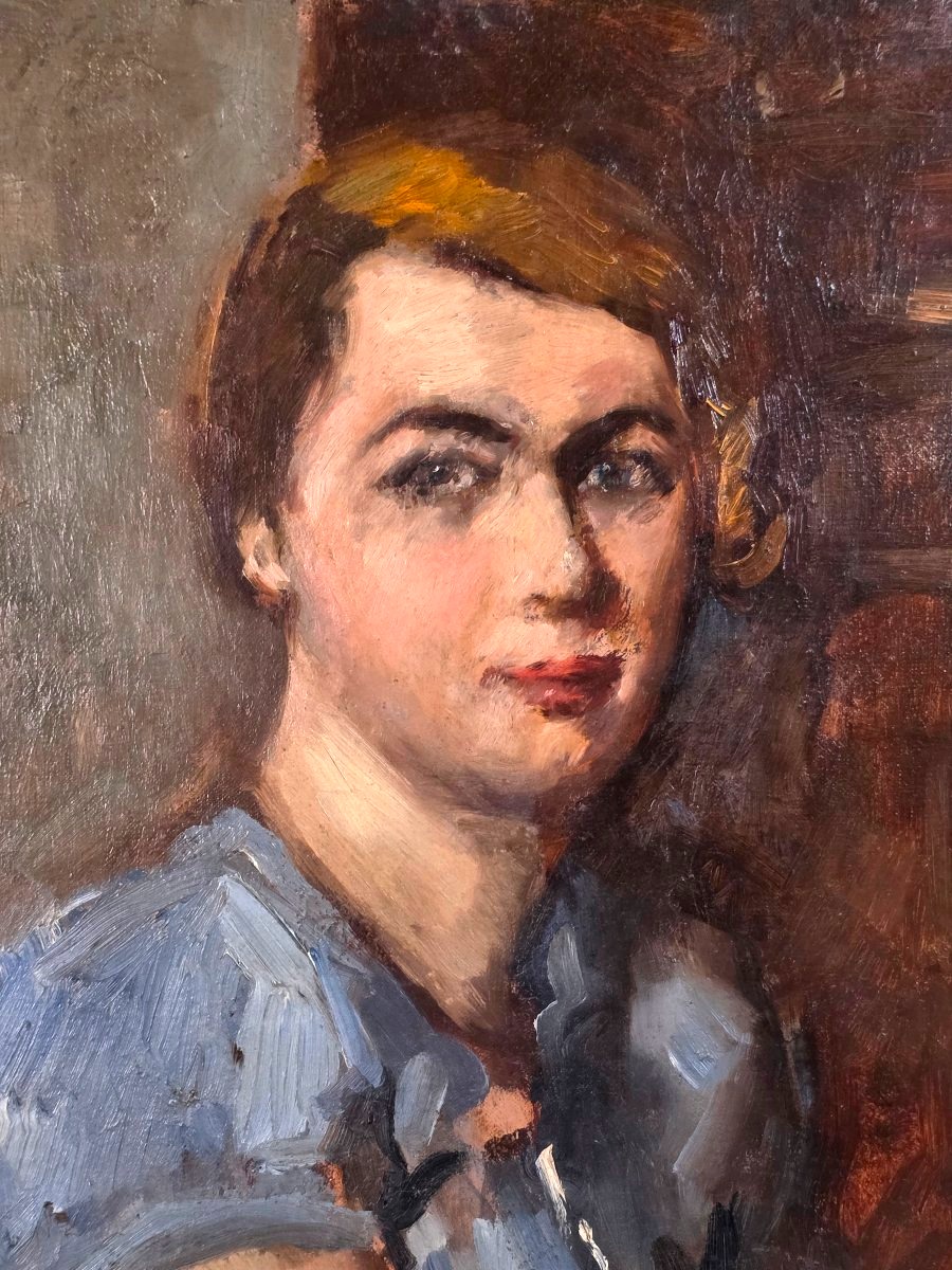 Tableau Portrait de dame par Paul Hannaux (1897-1954) époque Art Déco 1920/1930-photo-4