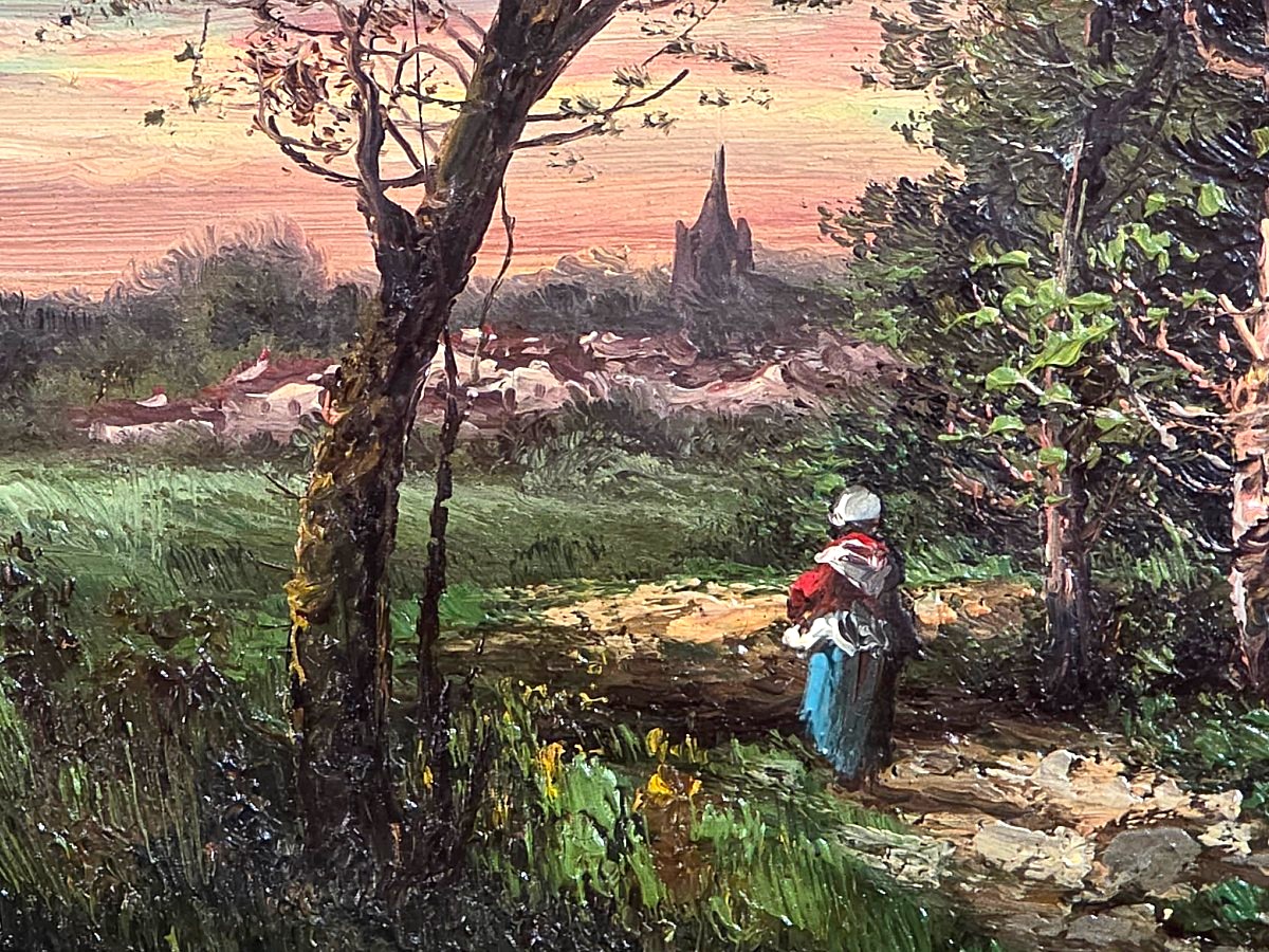 Antique Painting, Oil On Canvas, Lively Landscape, Romanticism, Early 19th Century-photo-4