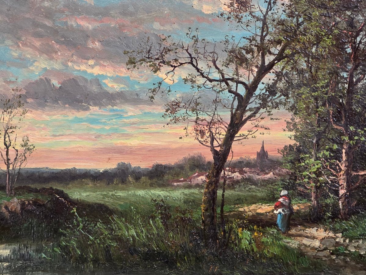 Antique Painting, Oil On Canvas, Lively Landscape, Romanticism, Early 19th Century-photo-3