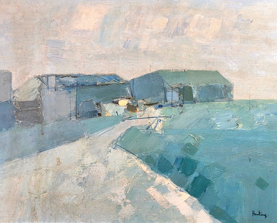 Tableau huile sur toile ferme bleue en Normandie signé Leonard Hunting XXème-photo-3