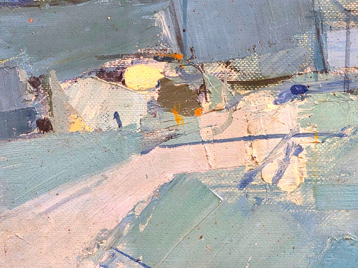 Tableau huile sur toile ferme bleue en Normandie signé Leonard Hunting XXème-photo-1