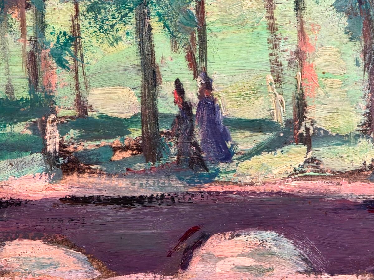 Tableau Ancien Huile Paysage au Pont signé Marie-Anne ICHANSON (1889-1964) -photo-2