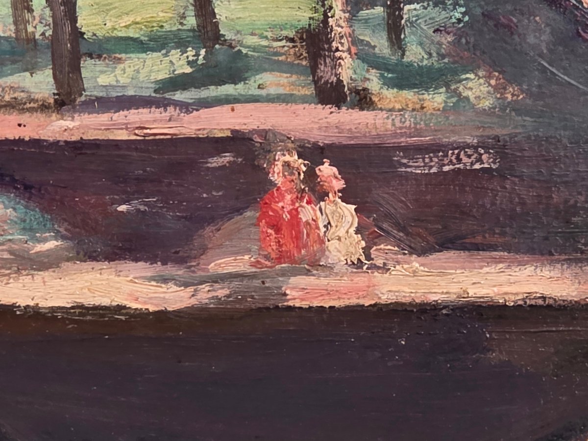 Tableau Ancien Huile Paysage au Pont signé Marie-Anne ICHANSON (1889-1964) -photo-4