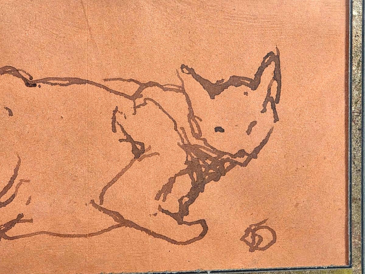 Tableau encre Chat signé Henri DELUERMOZ  (1876-1943)-photo-1