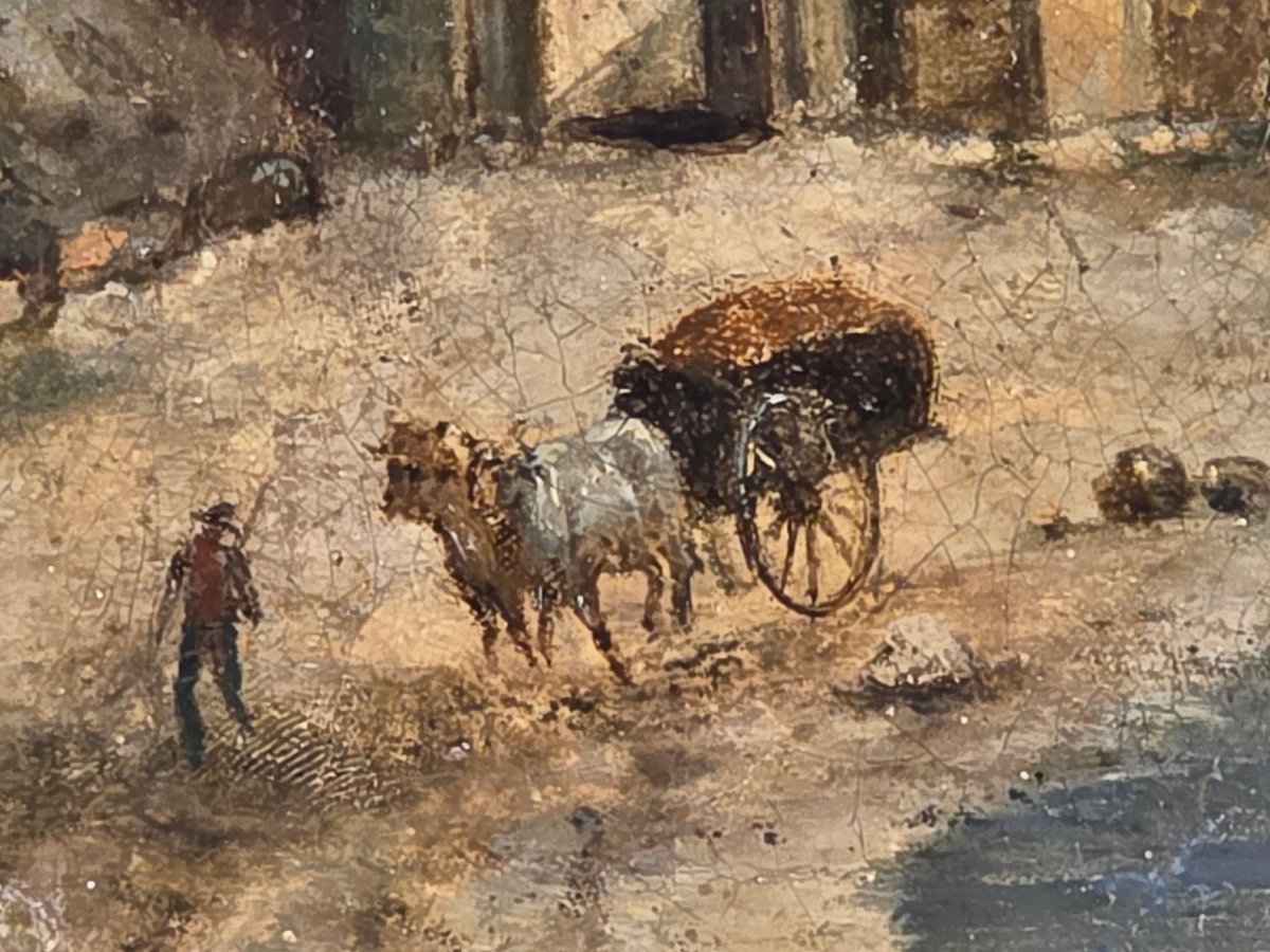 Tableau ancien Huile Paysage animé époque XVIIème-photo-4
