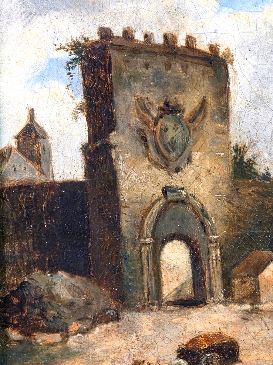 Tableau ancien Huile Paysage animé époque XVIIème-photo-1