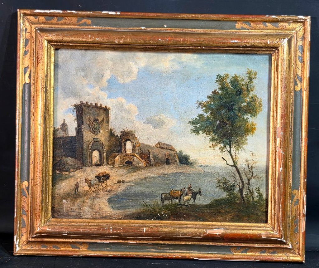 Tableau ancien Huile Paysage animé époque XVIIème