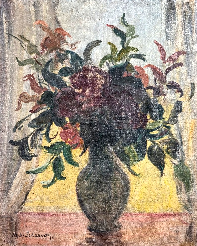 Antique Still Life Oil Painting Signed By Marie-anne Ichanson (1889–1964) -photo-2
