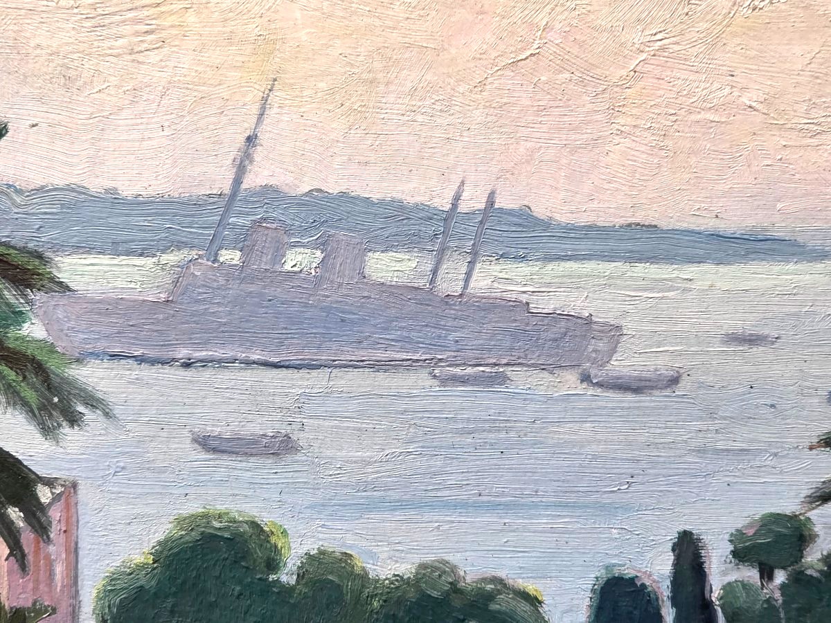 Signed Early 20th-century Oil Painting Of The Cannes Bay Seashore -photo-3