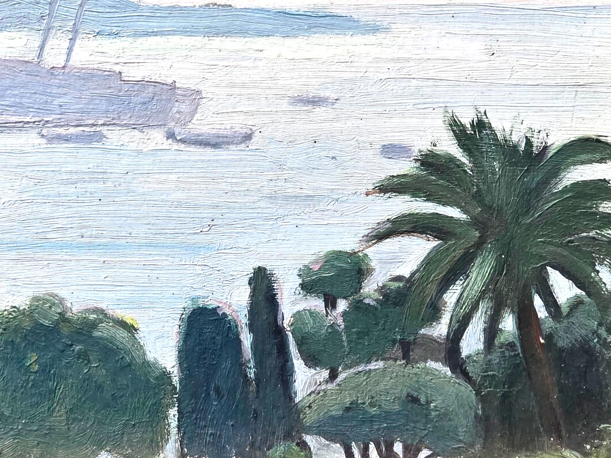 Signed Early 20th-century Oil Painting Of The Cannes Bay Seashore -photo-1