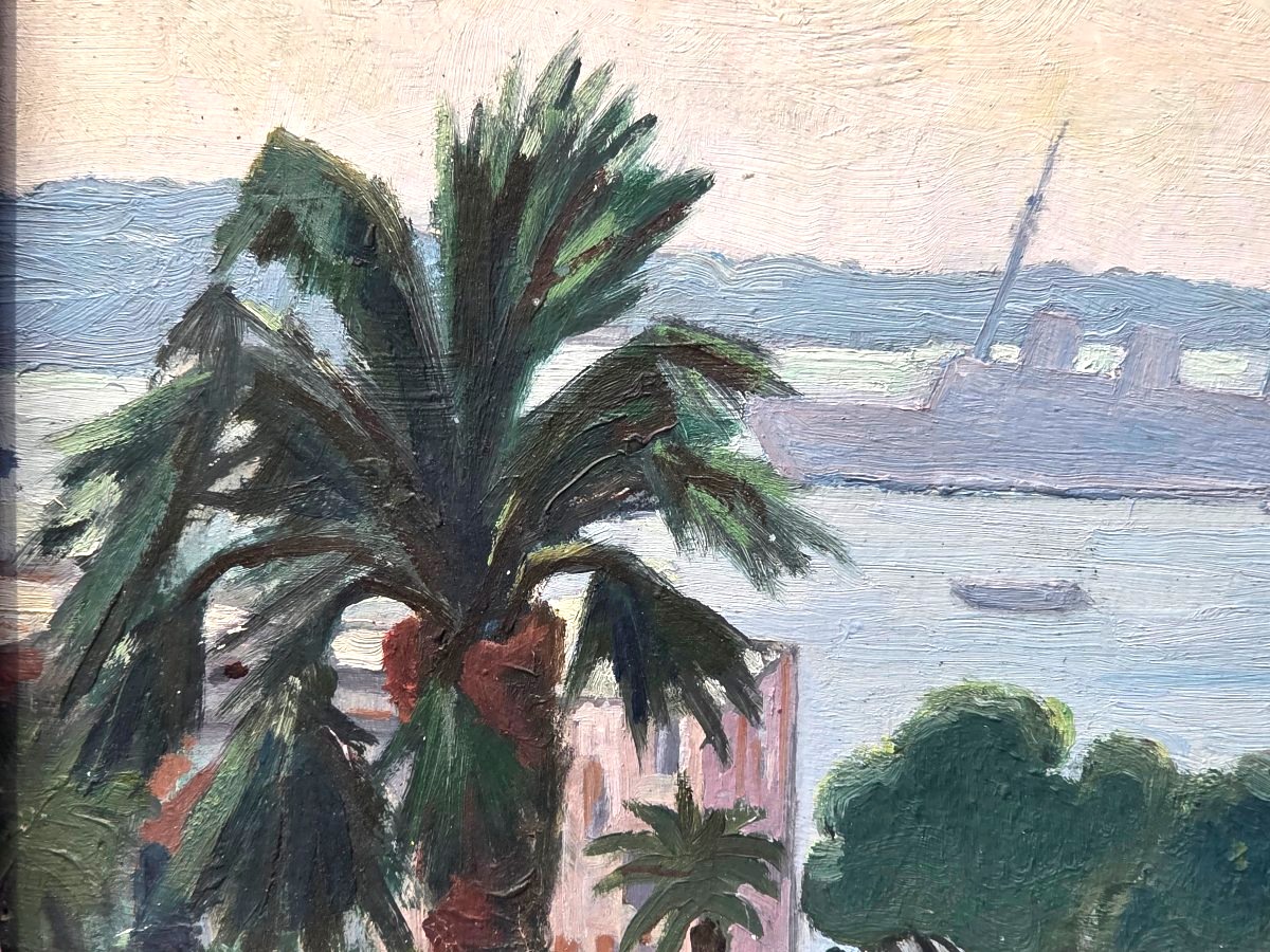 Signed Early 20th-century Oil Painting Of The Cannes Bay Seashore -photo-3