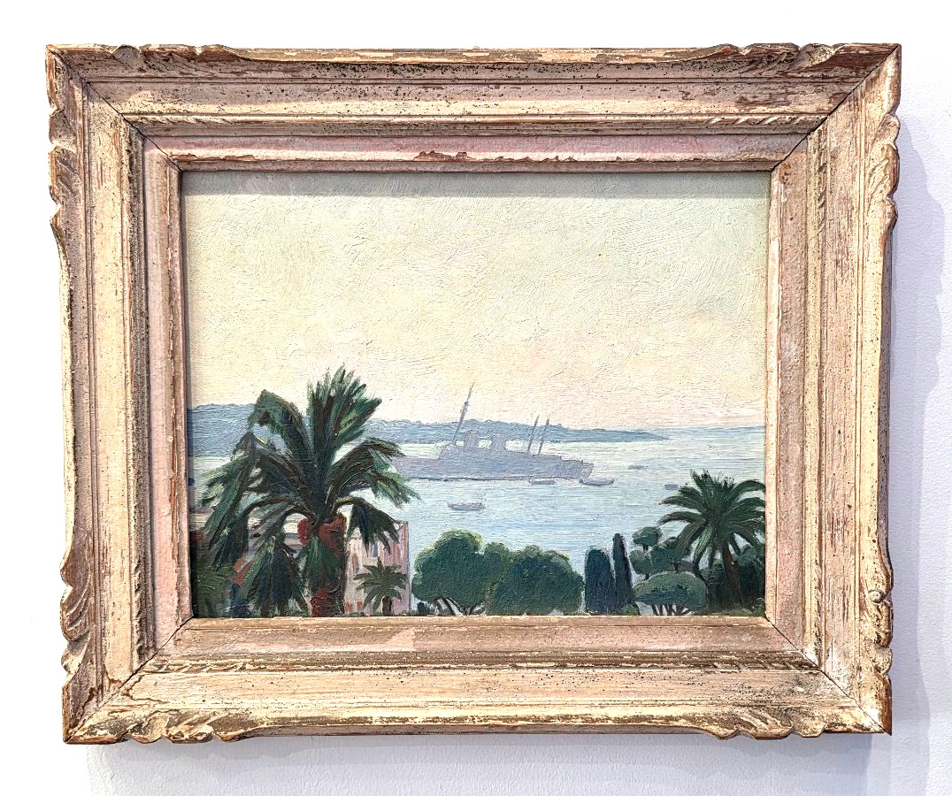 Signed Early 20th-century Oil Painting Of The Cannes Bay Seashore 