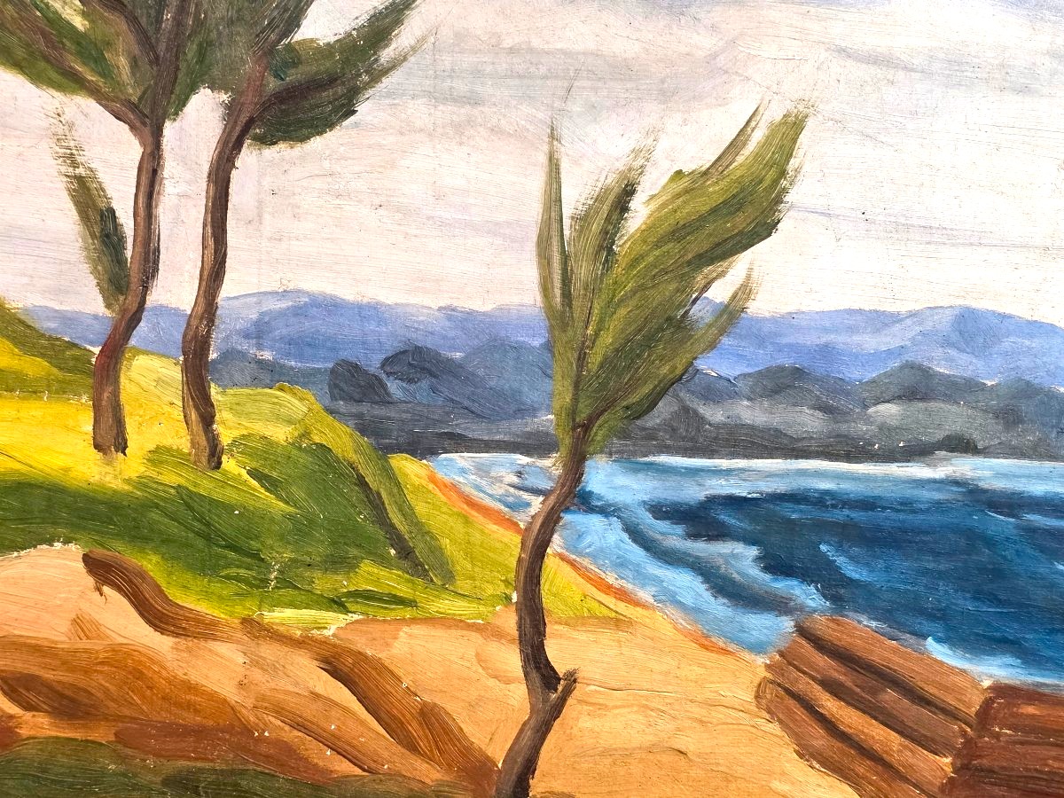 Oil Painting In The Malagasy School Style, Depicting A Seaside Scene, Signed By Jules Claude Randriamampita (1913–1968)-photo-1