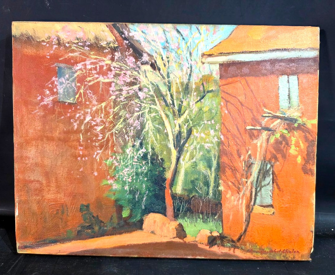 Tableau huile Malgache village Soamanandrariny signé Georges Abel Chalon XXème
