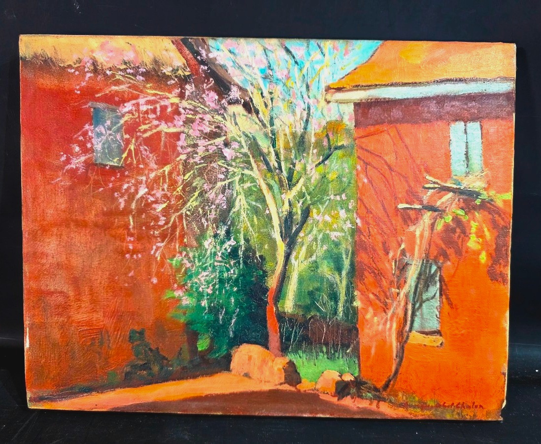 Tableau huile Malgache village Soamanandrariny signé Georges Abel Chalon XXème