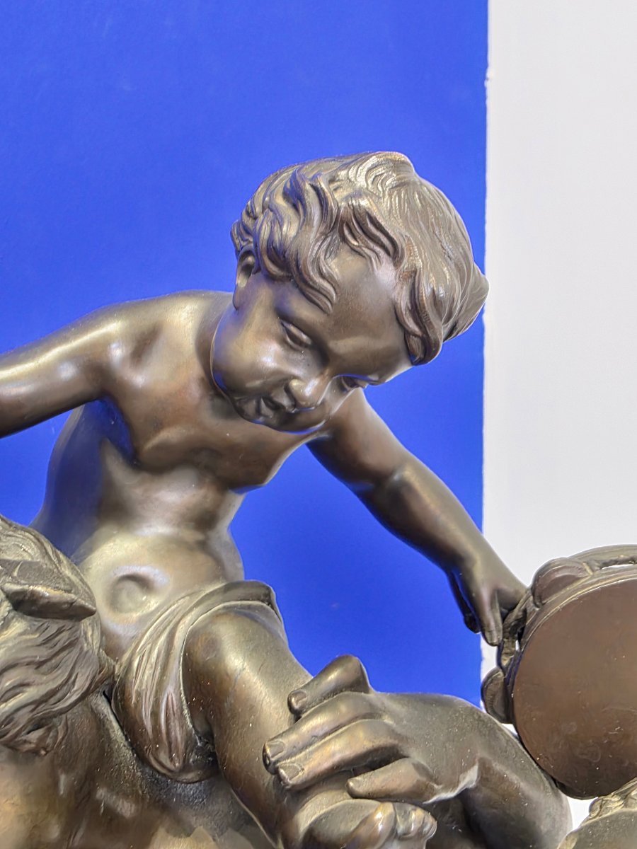 Sculpture ​Groupe en bronze patiné d’après Clodion Bacchanale aux Bacchantes et Putti  XIXème-photo-3