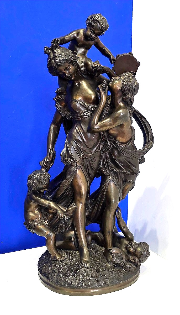 Sculpture ​Groupe en bronze patiné d’après Clodion Bacchanale aux Bacchantes et Putti  XIXème