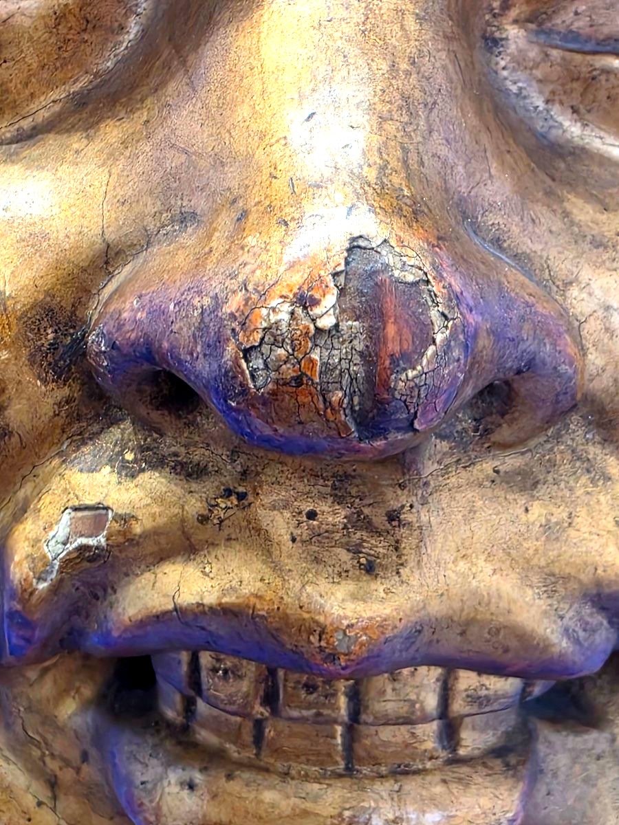 Paire de Mascarons en Bois Sculpté et Doré « Têtes de Bacchus » Époque Louis XV, XVIIIe siècle-photo-4